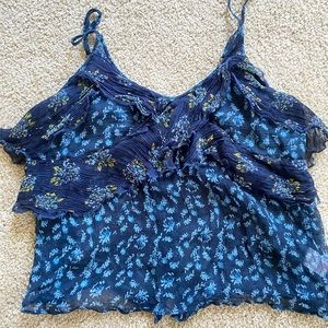 Blue See-Through Ruffled FREE PEOPLE Tank Top